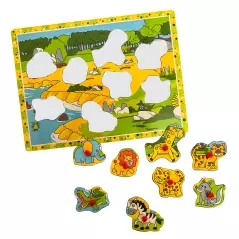 Puzzle din lemn cu animale din jungla, 8 piese, Gonga®